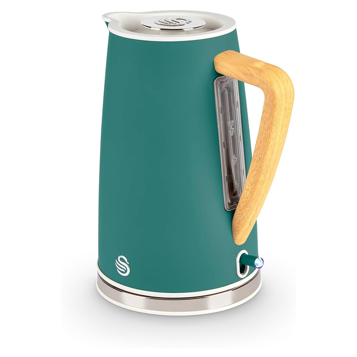Swan Nordic Electric Jug Kettle 1.7L 3000W Stainless Steel Cordless With Rapid Boil, Soft Touch Handle And Green Finish