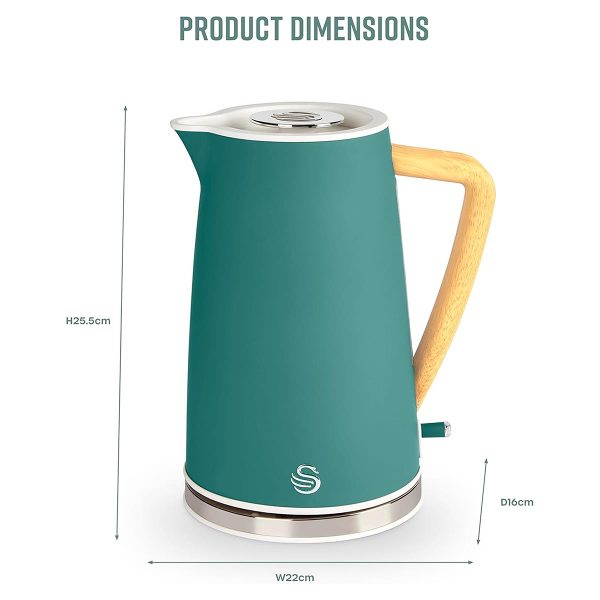 Swan Nordic Electric Jug Kettle 1.7L 3000W Stainless Steel Cordless With Rapid Boil, Soft Touch Handle And Green Finish - Image 3