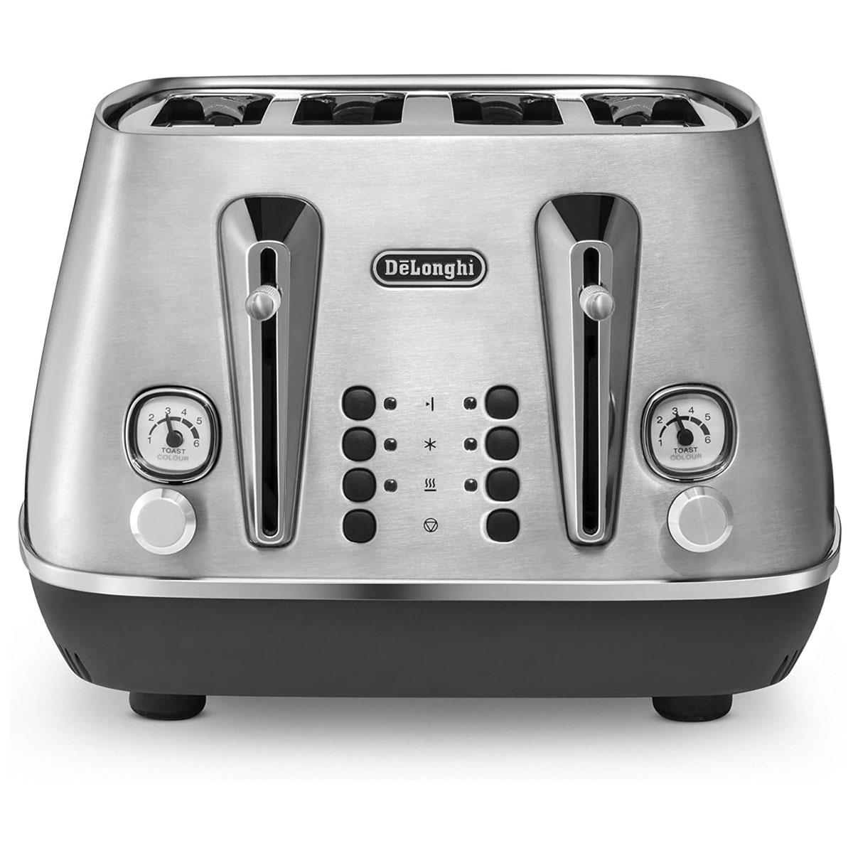 DeLonghi Distinta X 4 Slice Toaster 1800W Brushed Steel with 6 Browning Levels Bagel Defrost & Reheat Silver