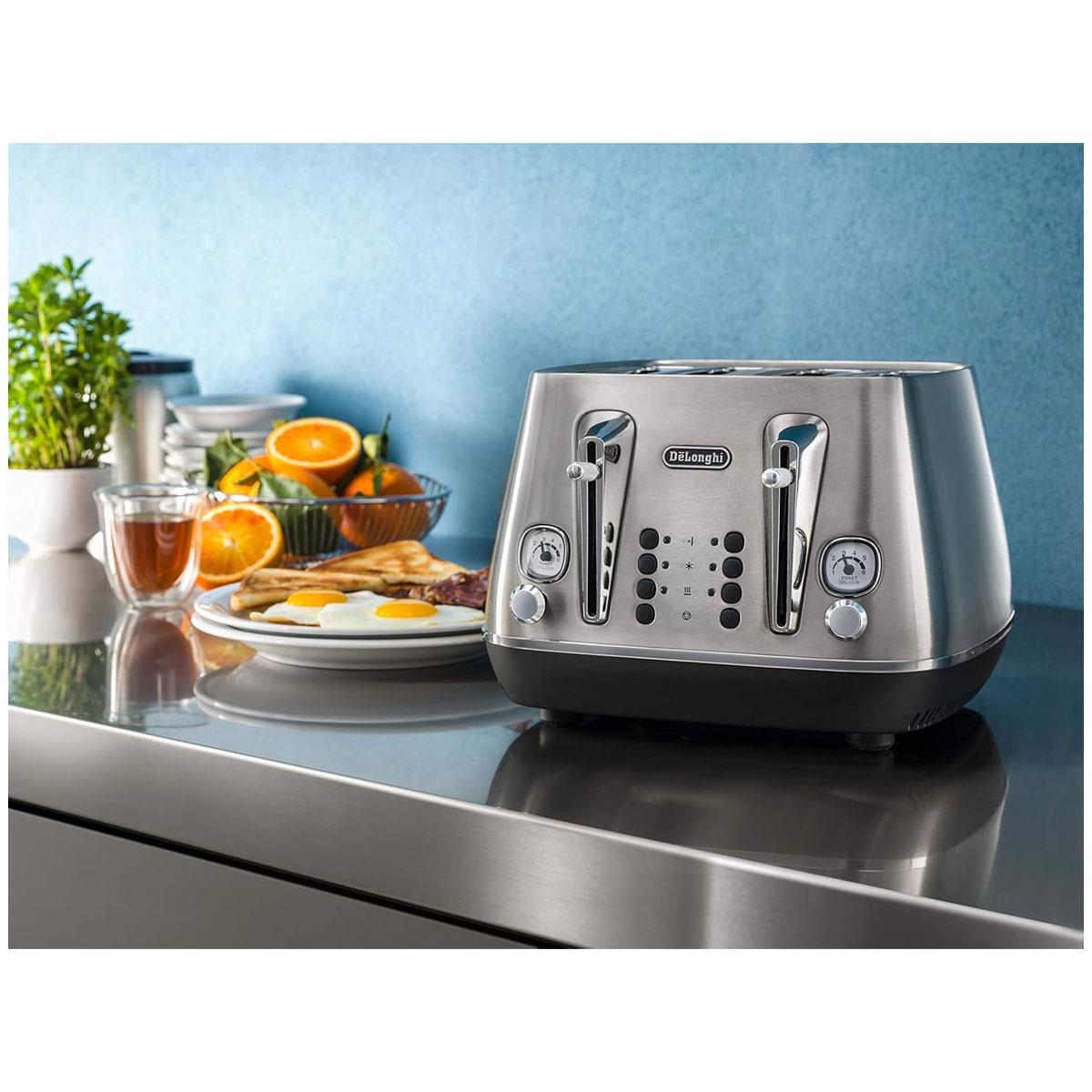 DeLonghi Distinta X 4 Slice Toaster 1800W Brushed Steel with 6 Browning Levels Bagel Defrost & Reheat Silver - Image 2