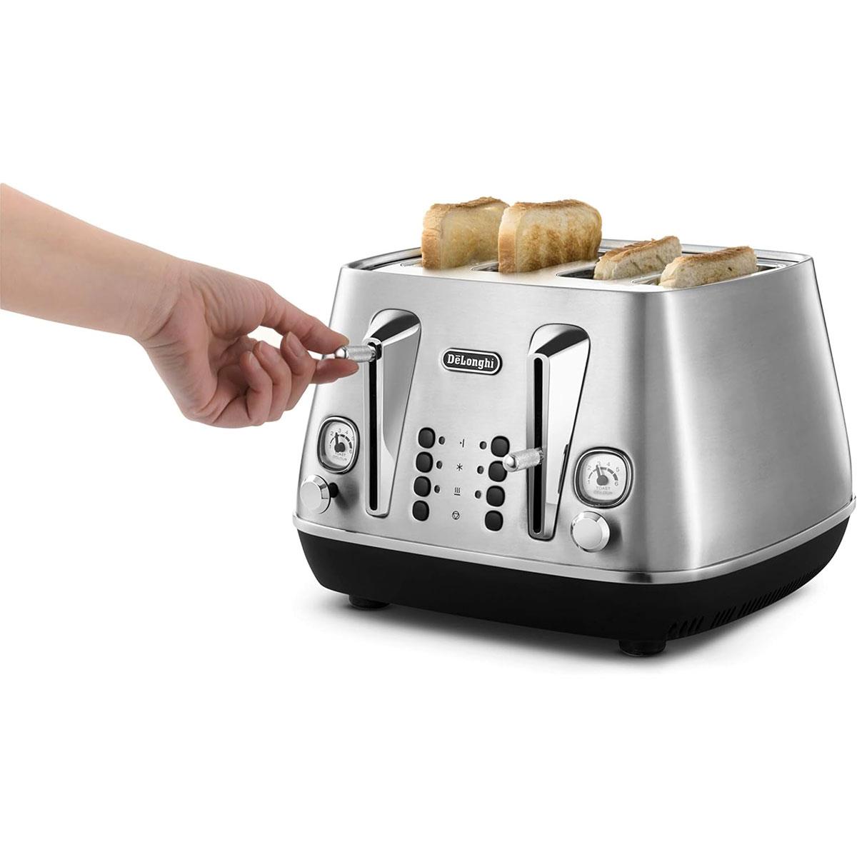 DeLonghi Distinta X 4 Slice Toaster 1800W Brushed Steel with 6 Browning Levels Bagel Defrost & Reheat Silver - Image 3