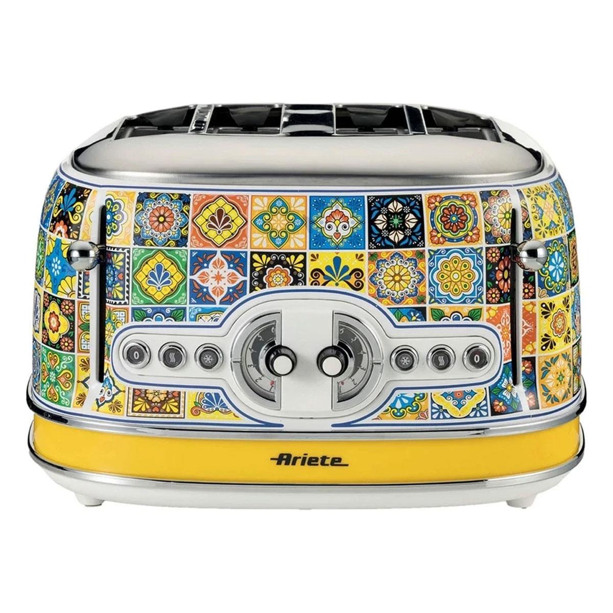 Ariete Positano 4 Slice Toaster 1630W Yellow with 6 Browning Settings Defrost Function Wide Slots & Removable Crumb Tray - Image 2