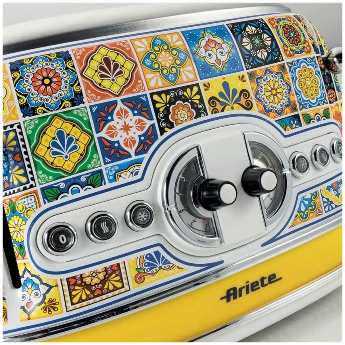 Ariete Positano 4 Slice Toaster 1630W Yellow with 6 Browning Settings Defrost Function Wide Slots & Removable Crumb Tray - Image 3