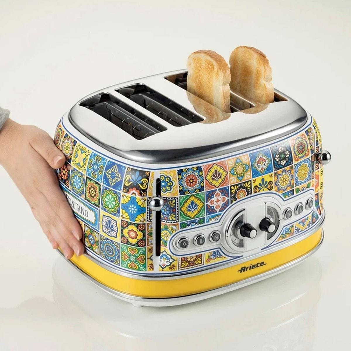 Ariete Positano 4 Slice Toaster 1630W Yellow with 6 Browning Settings Defrost Function Wide Slots & Removable Crumb Tray - Image 4