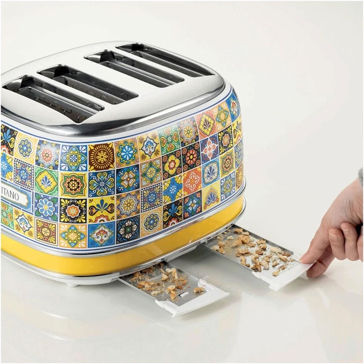 Ariete Positano 4 Slice Toaster 1630W Yellow with 6 Browning Settings Defrost Function Wide Slots & Removable Crumb Tray - Image 5