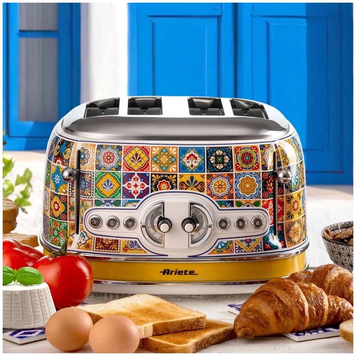 Ariete Positano 4 Slice Toaster 1630W Yellow with 6 Browning Settings Defrost Function Wide Slots & Removable Crumb Tray - Image 6
