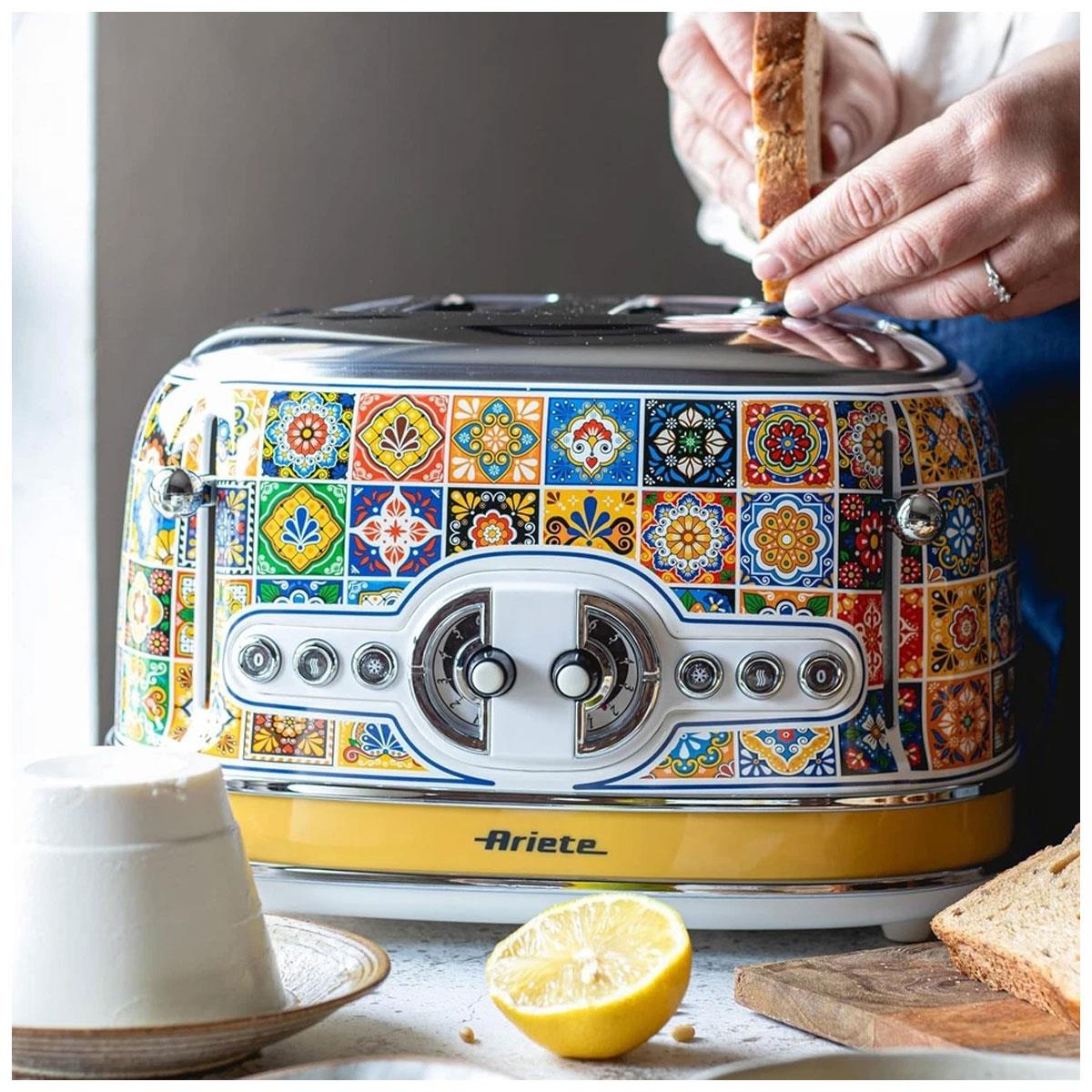 Ariete Positano 4 Slice Toaster 1630W Yellow with 6 Browning Settings Defrost Function Wide Slots & Removable Crumb Tray - Image 7