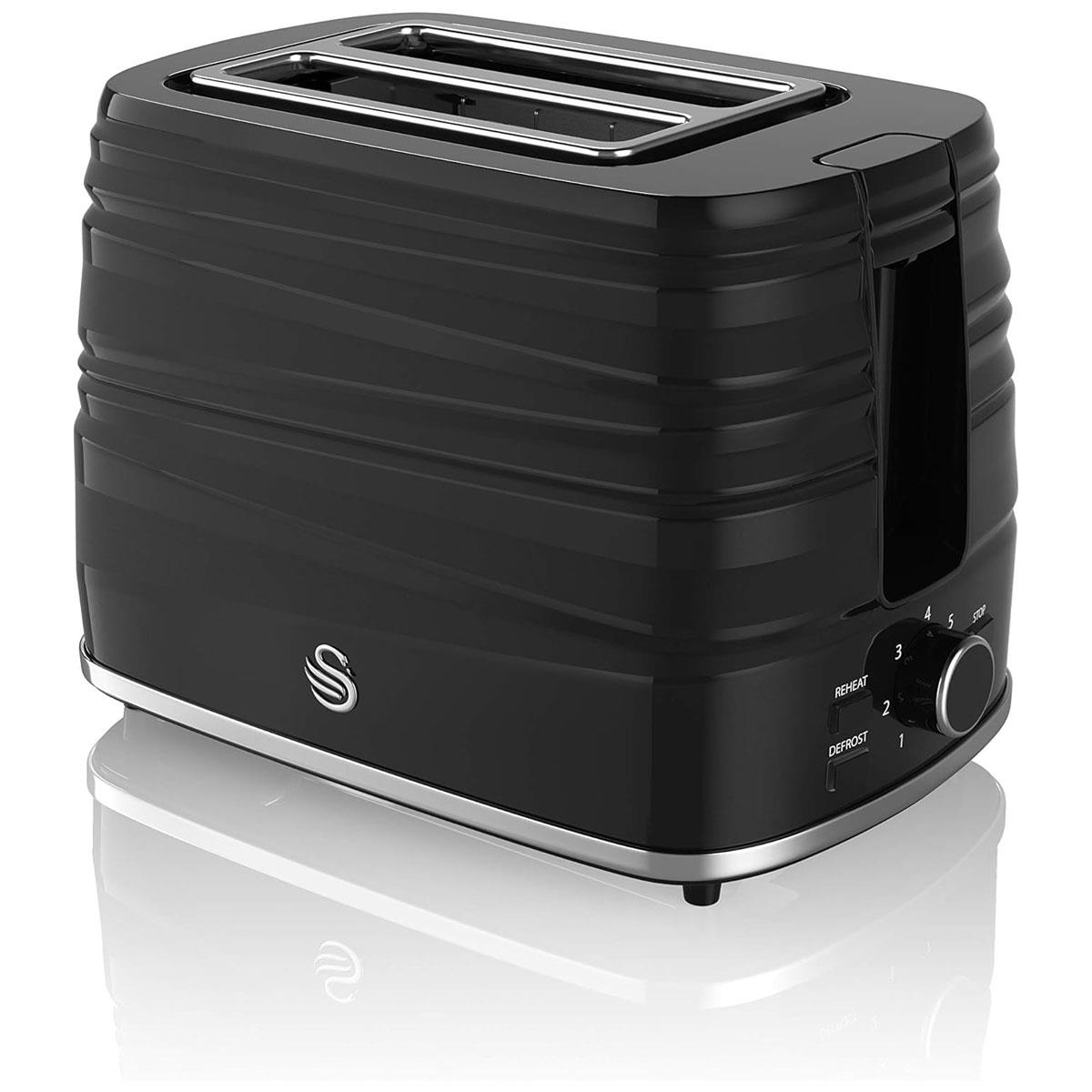 Swan Symphony 2 Slice Toaster 930W Black with 7 Browning Levels High Lift Defrost Reheat & Cancel Functions