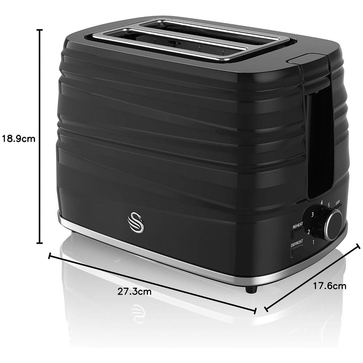 Swan Symphony 2 Slice Toaster 930W Black with 7 Browning Levels High Lift Defrost Reheat & Cancel Functions - Image 2