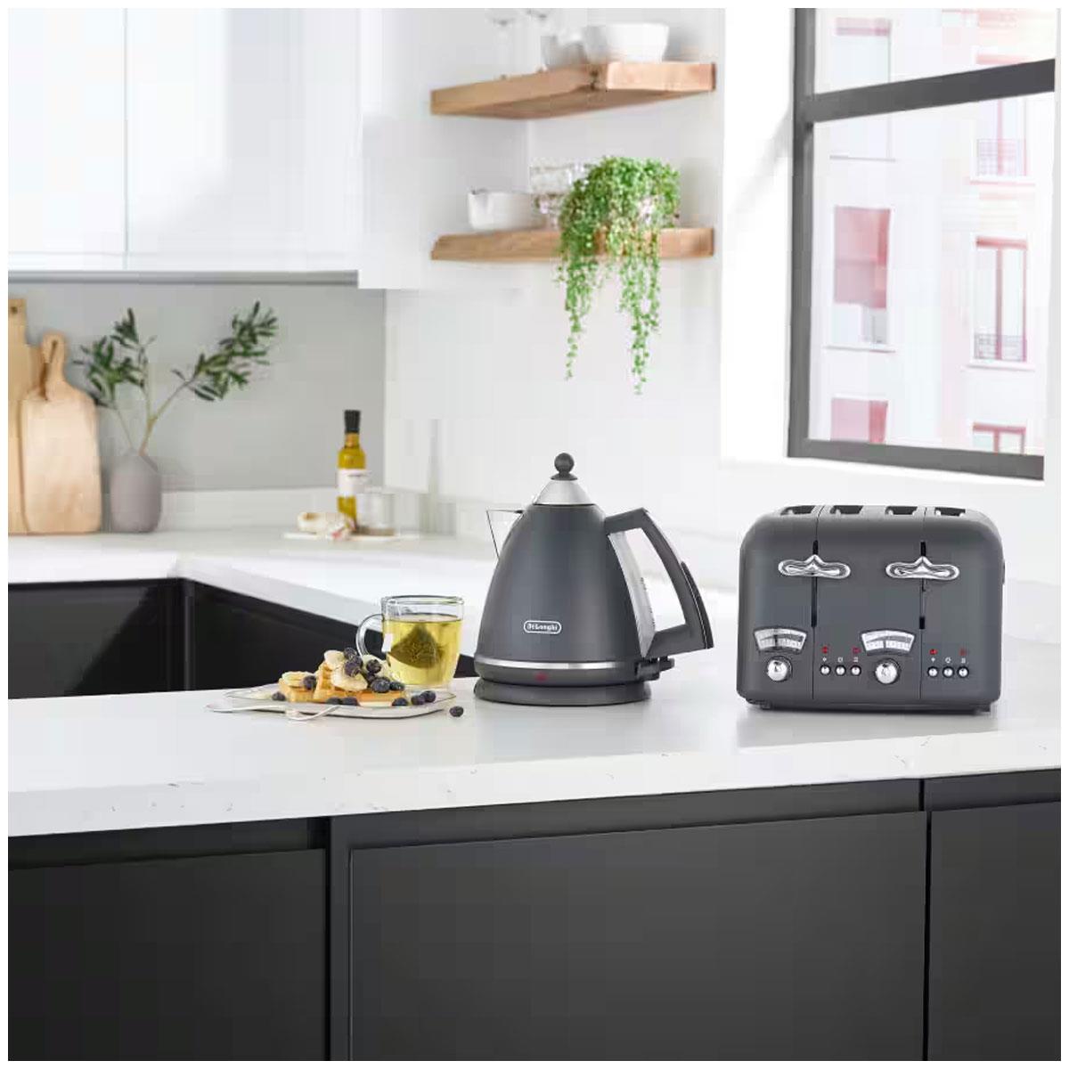Delonghi Argento Flora 4 Slice Toaster Stainless Steel 1600 W Stainless Steel Grey with 6 Browning Levels Defrost Cancel & Warming Rack - Image 4