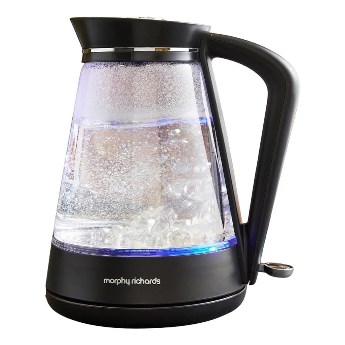 Morphy Richards Glass Electric Jug Kettle 1.7L 3000W Rapid Boil With Blue LED, 360° Base And Dry Boil Protection