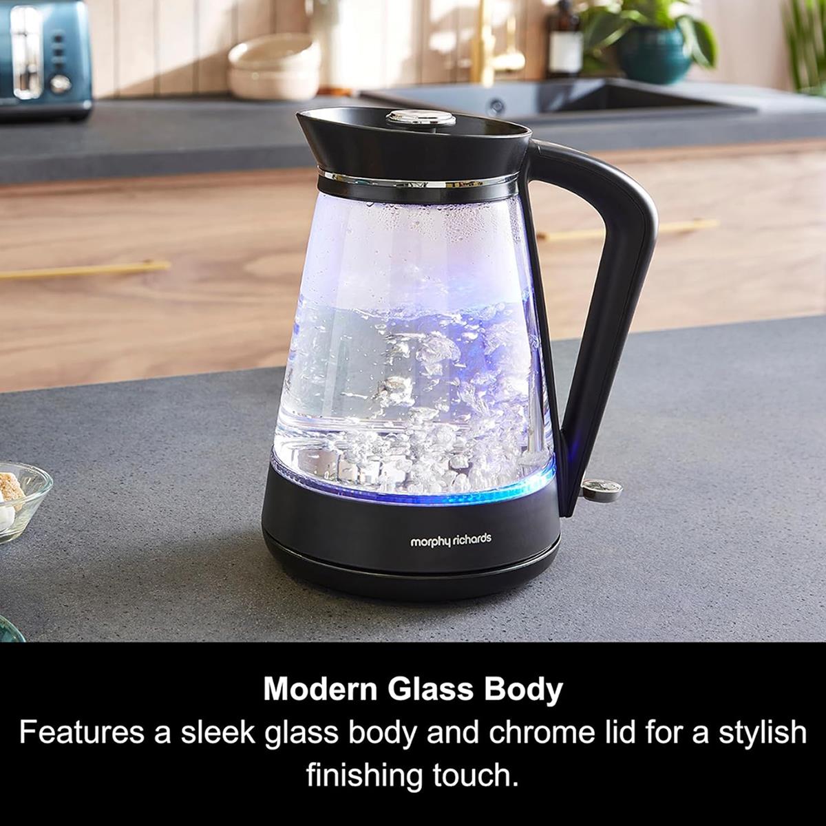Morphy Richards Glass Electric Jug Kettle 1.7L 3000W Rapid Boil With Blue LED, 360° Base And Dry Boil Protection - Image 2