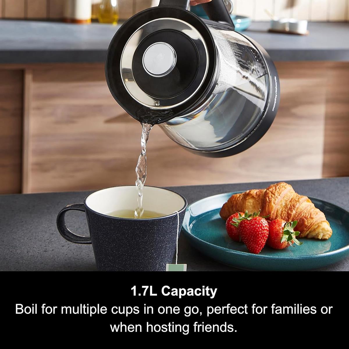 Morphy Richards Glass Electric Jug Kettle 1.7L 3000W Rapid Boil With Blue LED, 360° Base And Dry Boil Protection - Image 3