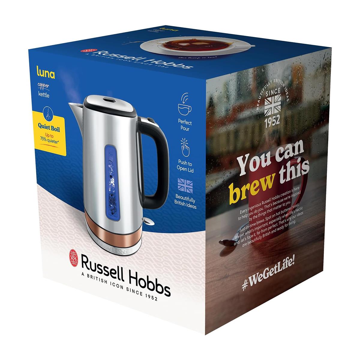 Russell Hobbs Luna Electric Kettle 1.7L Stainless Steel 3000W Quiet Rapid Boil With Copper Accents And Perfect Pour Spout - Image 7