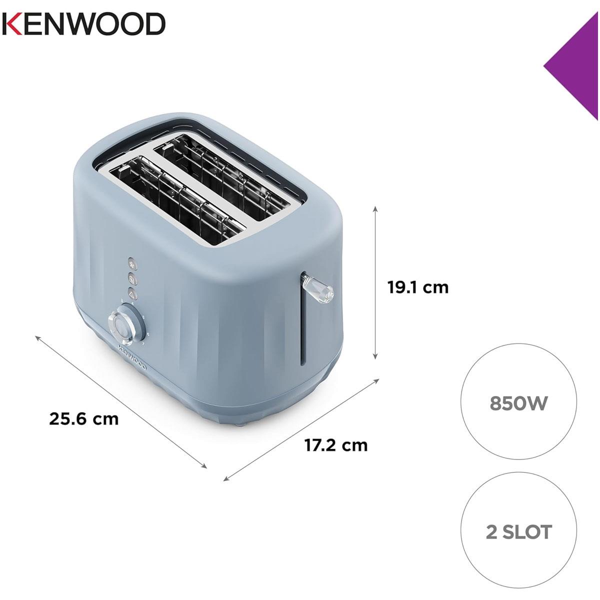 Kenwood Ripple 2 Slice Toaster 850W Storm Blue Grey with 7 Browning Levels Defrost Reheat & Cancel Functions - Image 2