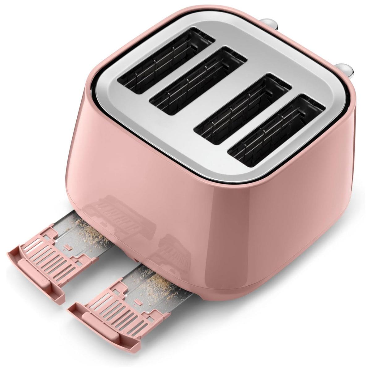 Delonghi Eclettica 4 Slot Metal Toaster Stainless Steel 1800W with Reheat & Defrost Glossy Pink - Image 6