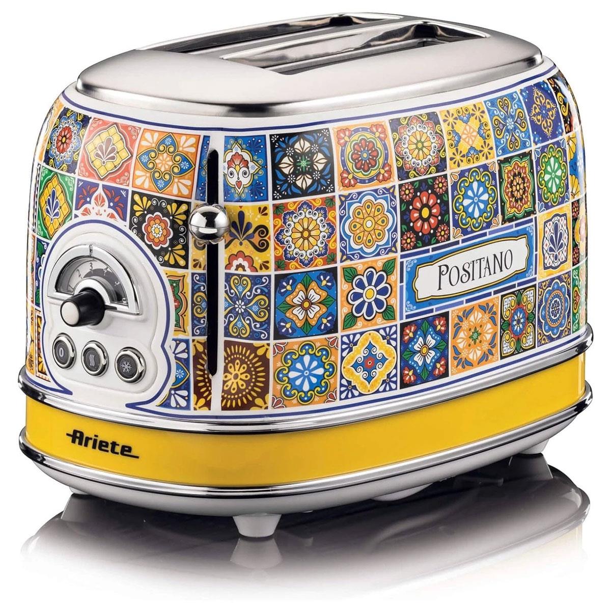Ariete 2 Slice Positano Toaster 810W with 6 Toasting Functions Defrost Auto Eject & Removable Crumb Tray Multicolour