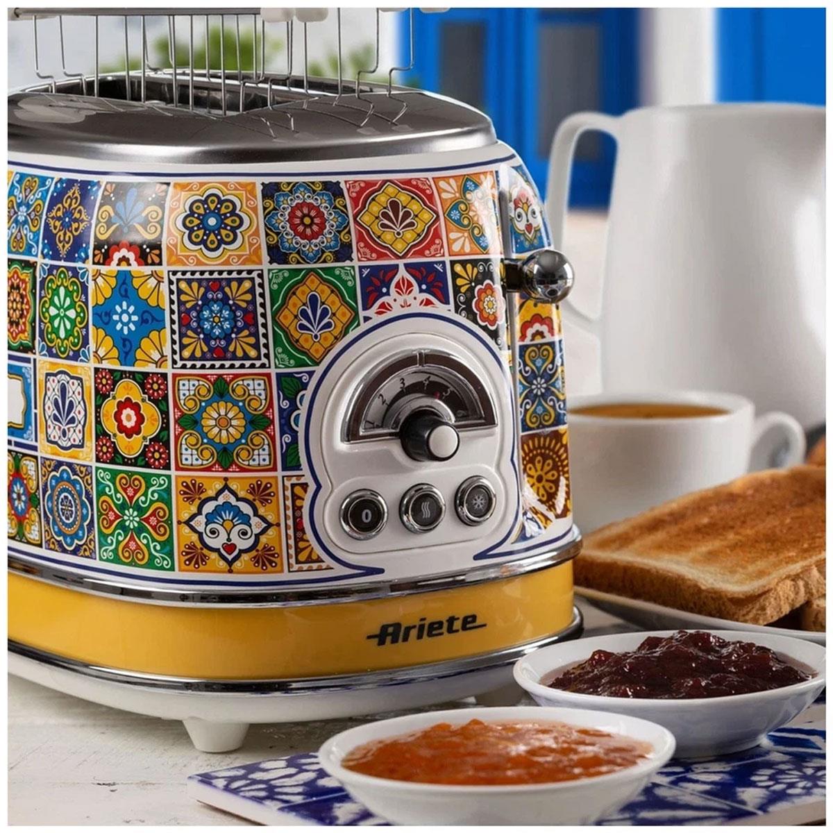 Ariete 2 Slice Positano Toaster 810W with 6 Toasting Functions Defrost Auto Eject & Removable Crumb Tray Multicolour - Image 5