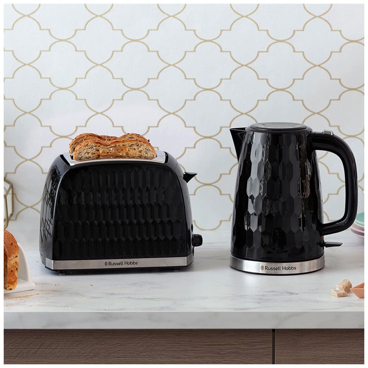 Russell Hobbs Honeycomb 2 Slice Toaster 850W Black with Extra Wide Slots 6 Browning Levels High Lift Defrost & Reheat - Image 10