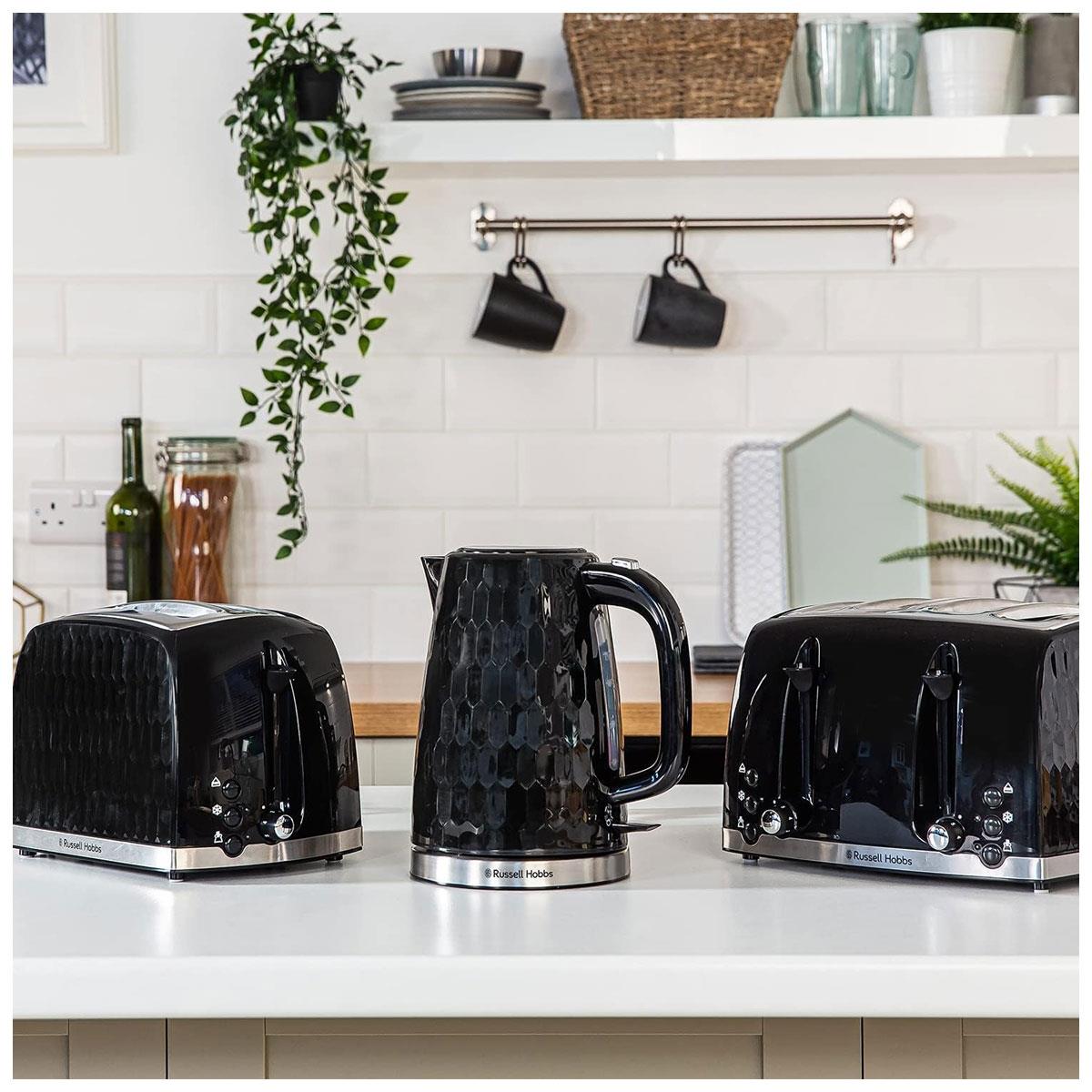 Russell Hobbs Honeycomb 2 Slice Toaster 850W Black with Extra Wide Slots 6 Browning Levels High Lift Defrost & Reheat - Image 11
