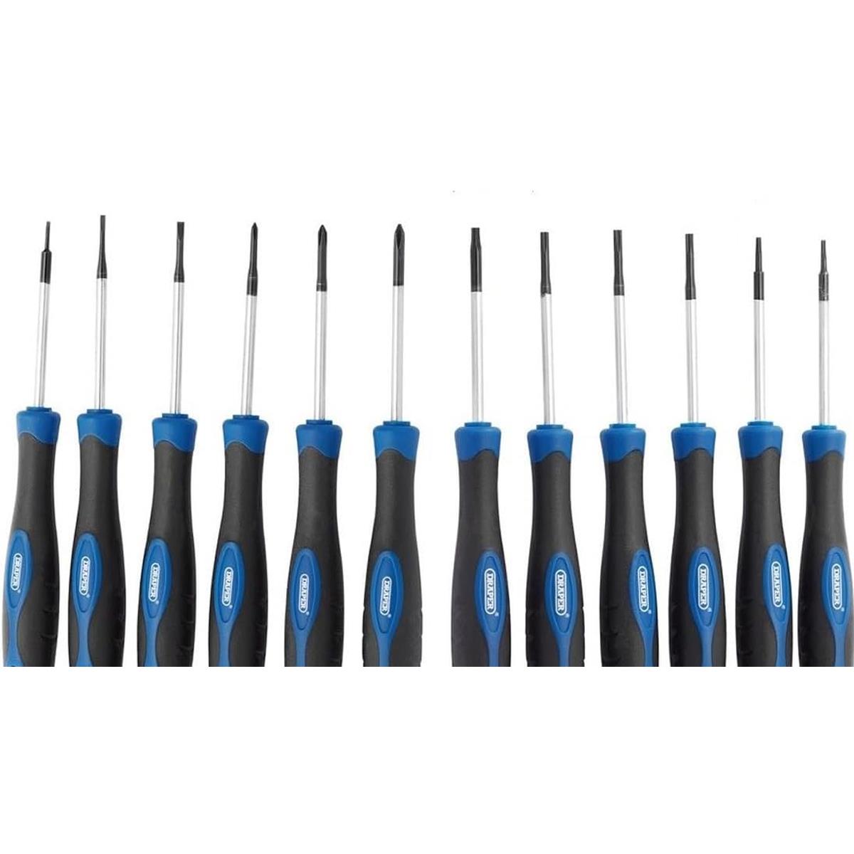 Draper Precision Screwdriver Set 12 Pieces Chrome Vanadium Steel Soft Grip Handles Blue - Image 4