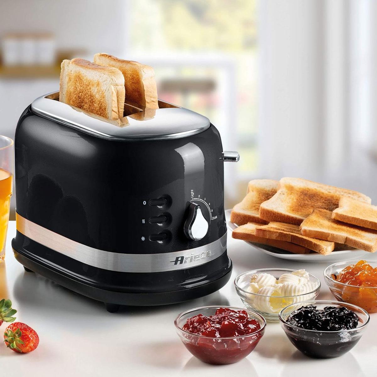 Ariete Moderna 2 Slice Toaster 815W Black with 6 Browning Levels Defrost Reheat & Cooking Functions - Image 2
