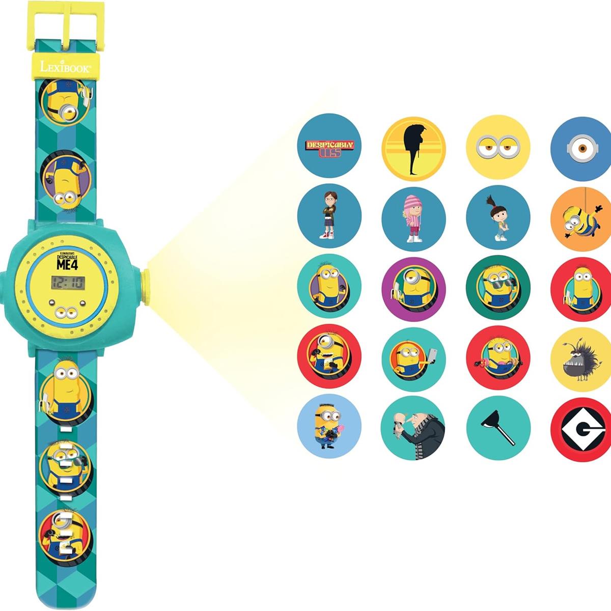 LEXIBOOK Minions Projection Watch Kids Digital Wristwatch With 20 Image Projector Adjustable Strap Yellow