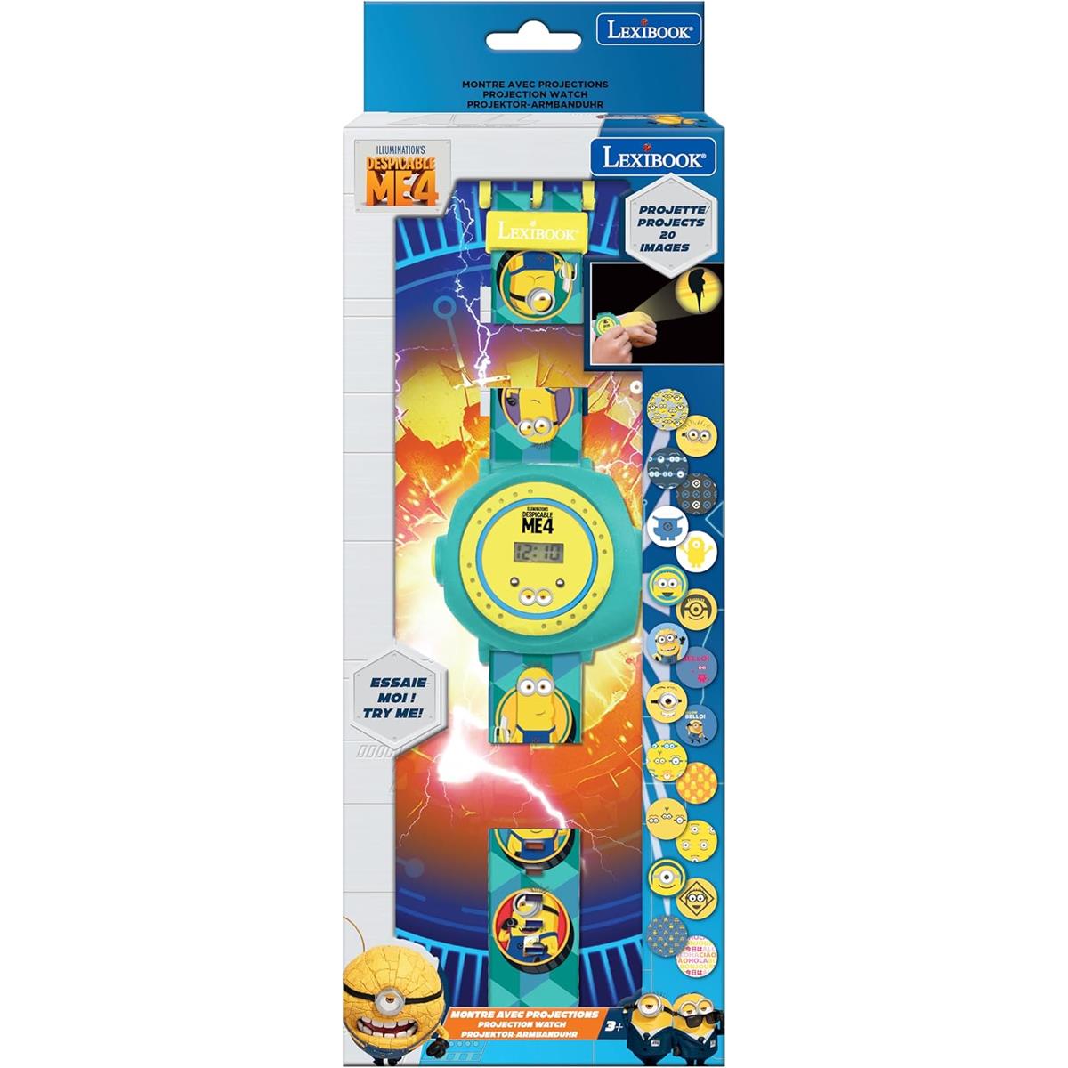 LEXIBOOK Minions Projection Watch Kids Digital Wristwatch With 20 Image Projector Adjustable Strap Yellow - Image 4