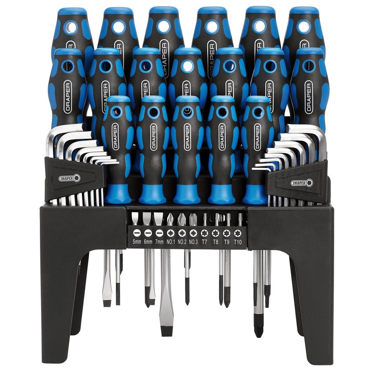 Draper Precision Screwdriver Bit And Hex Key Set 44 Piece Chrome Vanadium Soft Grip With Stand Blue - Image 2