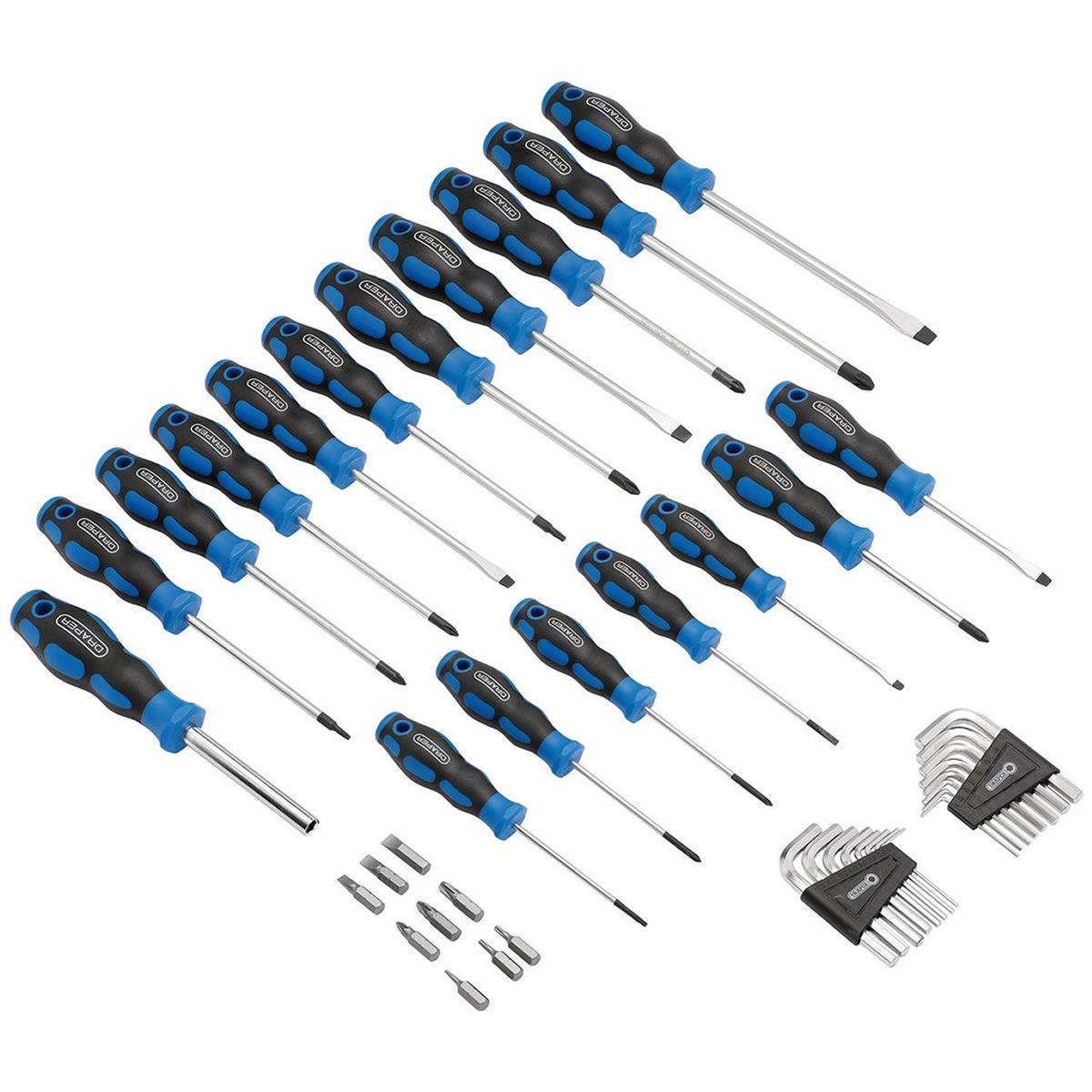 Draper Precision Screwdriver Bit And Hex Key Set 44 Piece Chrome Vanadium Soft Grip With Stand Blue - Image 3