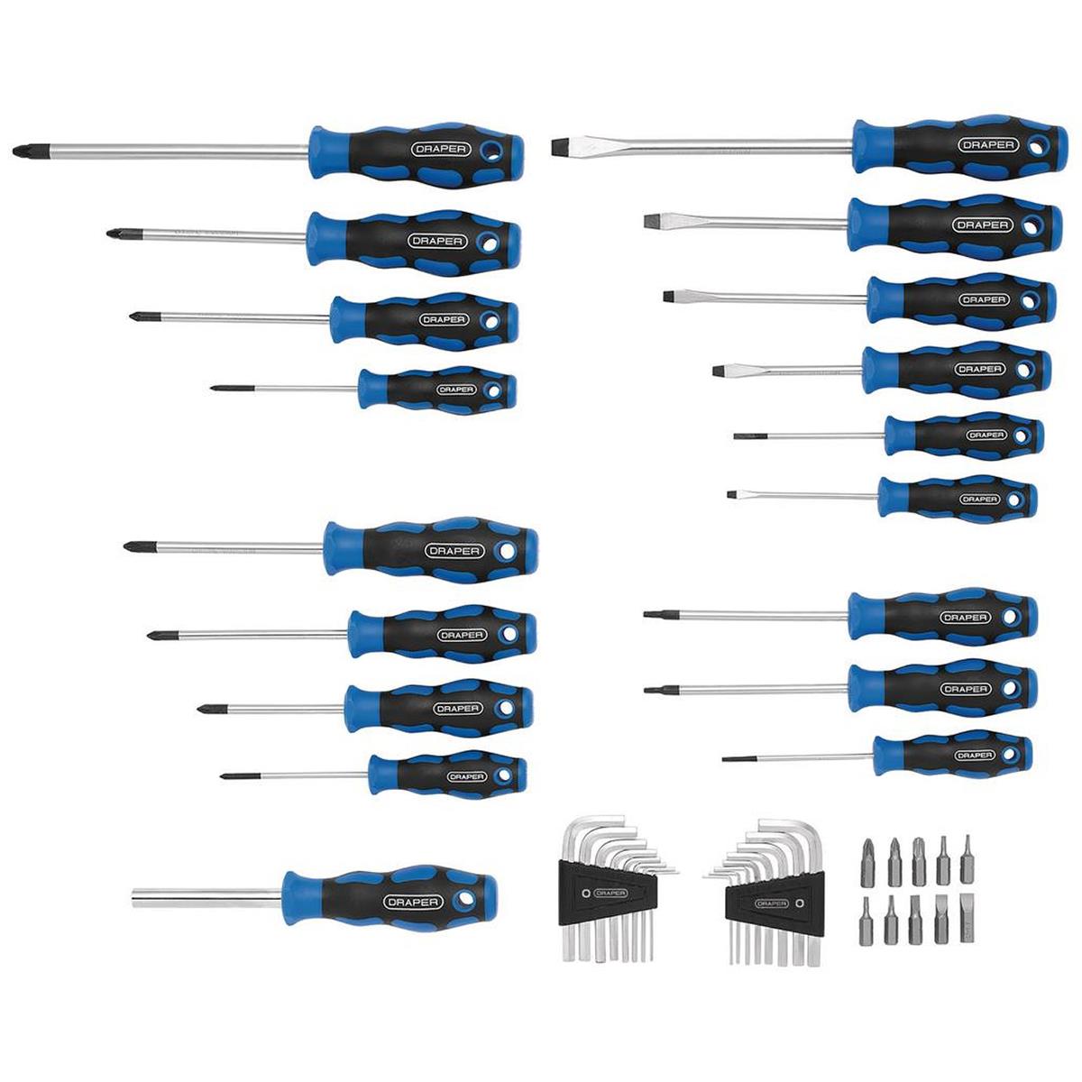 Draper Precision Screwdriver Bit And Hex Key Set 44 Piece Chrome Vanadium Soft Grip With Stand Blue - Image 4