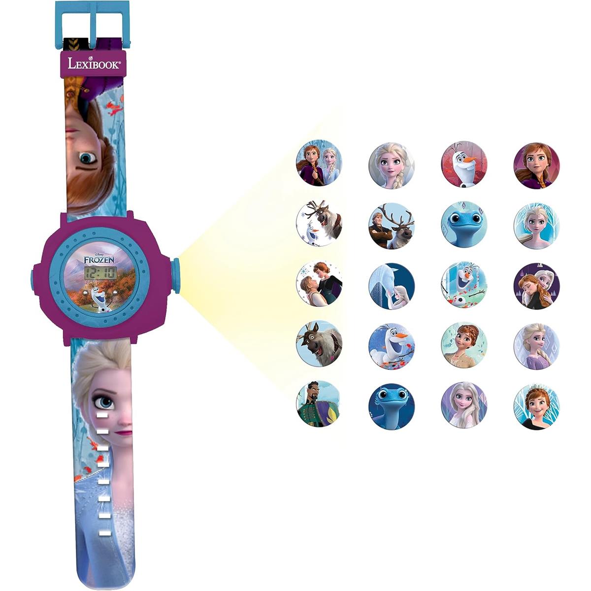 Lexibook Frozen 2 Kids Digital Projection Watch With 20 Character Images, Elsa Anna Olaf, Blue/Purple