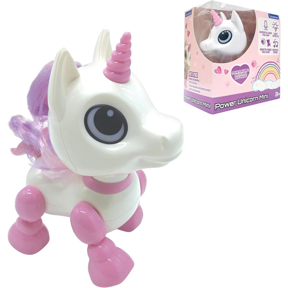 LEXIBOOK Power Unicorn Mini Robot Interactive Toy Pink White Voice Recording Dancing LED Lights