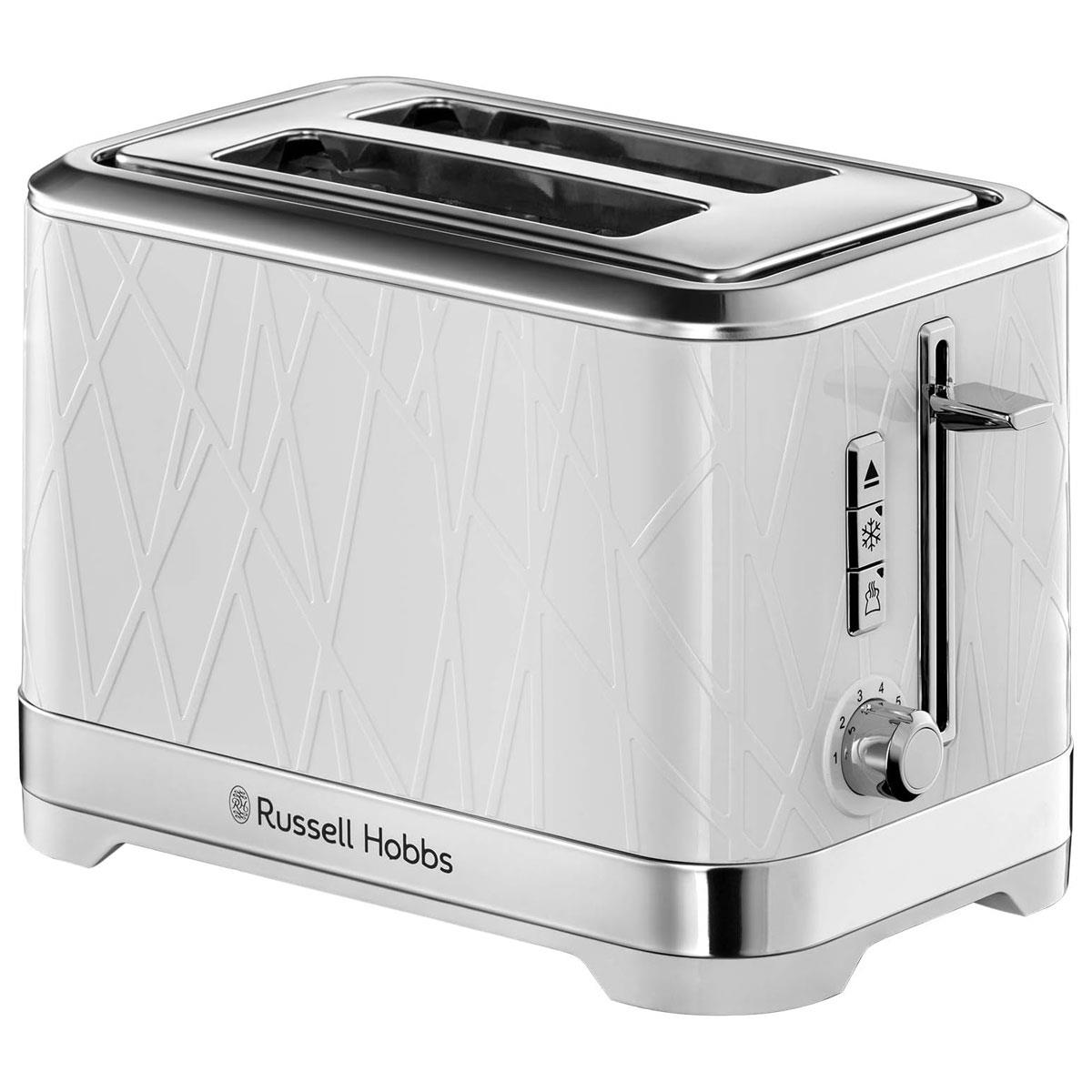 Russell Hobbs Structure 2 Slice Toaster White with Lift & Look 6 Browning Levels Defrost Reheat & Cancel