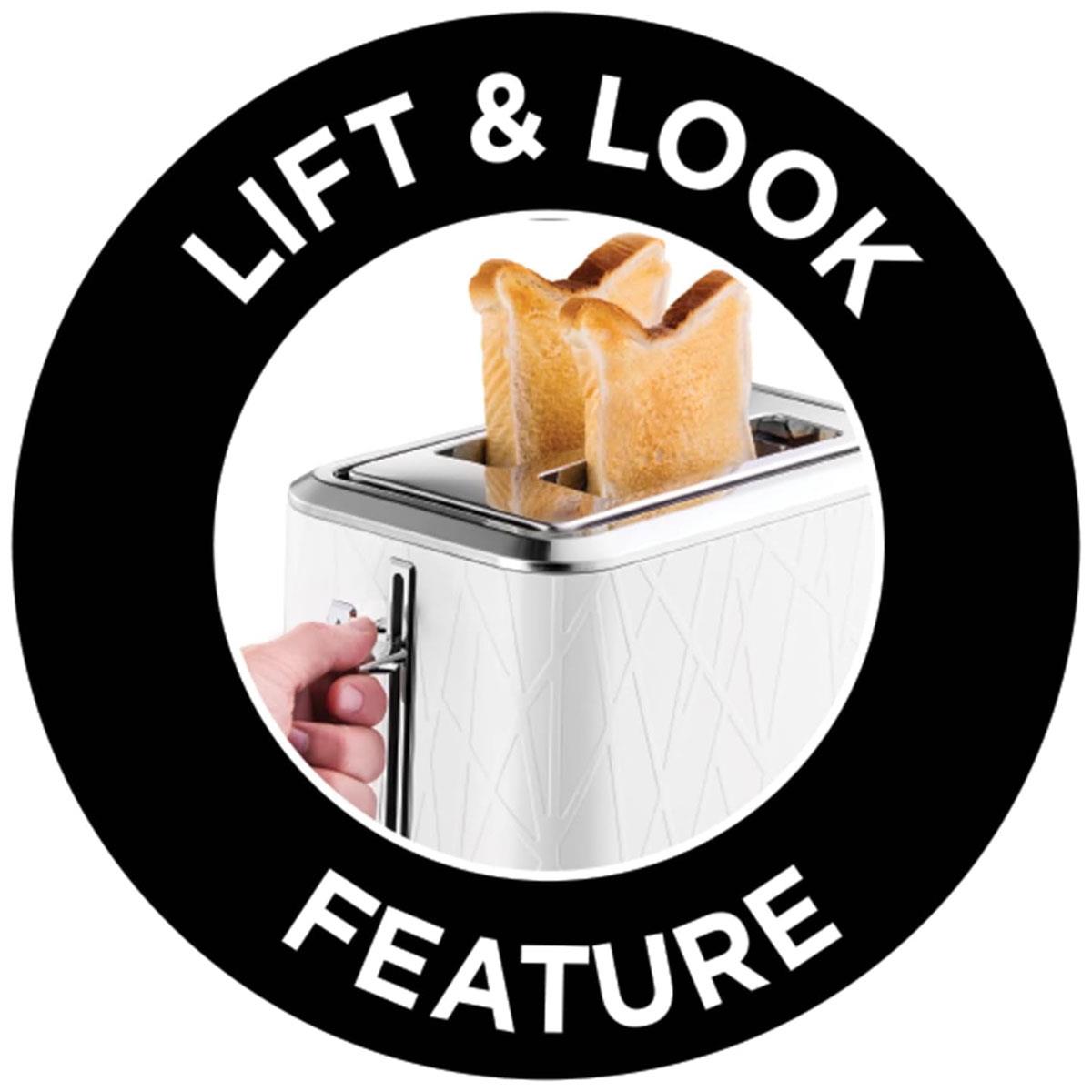 Russell Hobbs Structure 2 Slice Toaster White with Lift & Look 6 Browning Levels Defrost Reheat & Cancel - Image 6