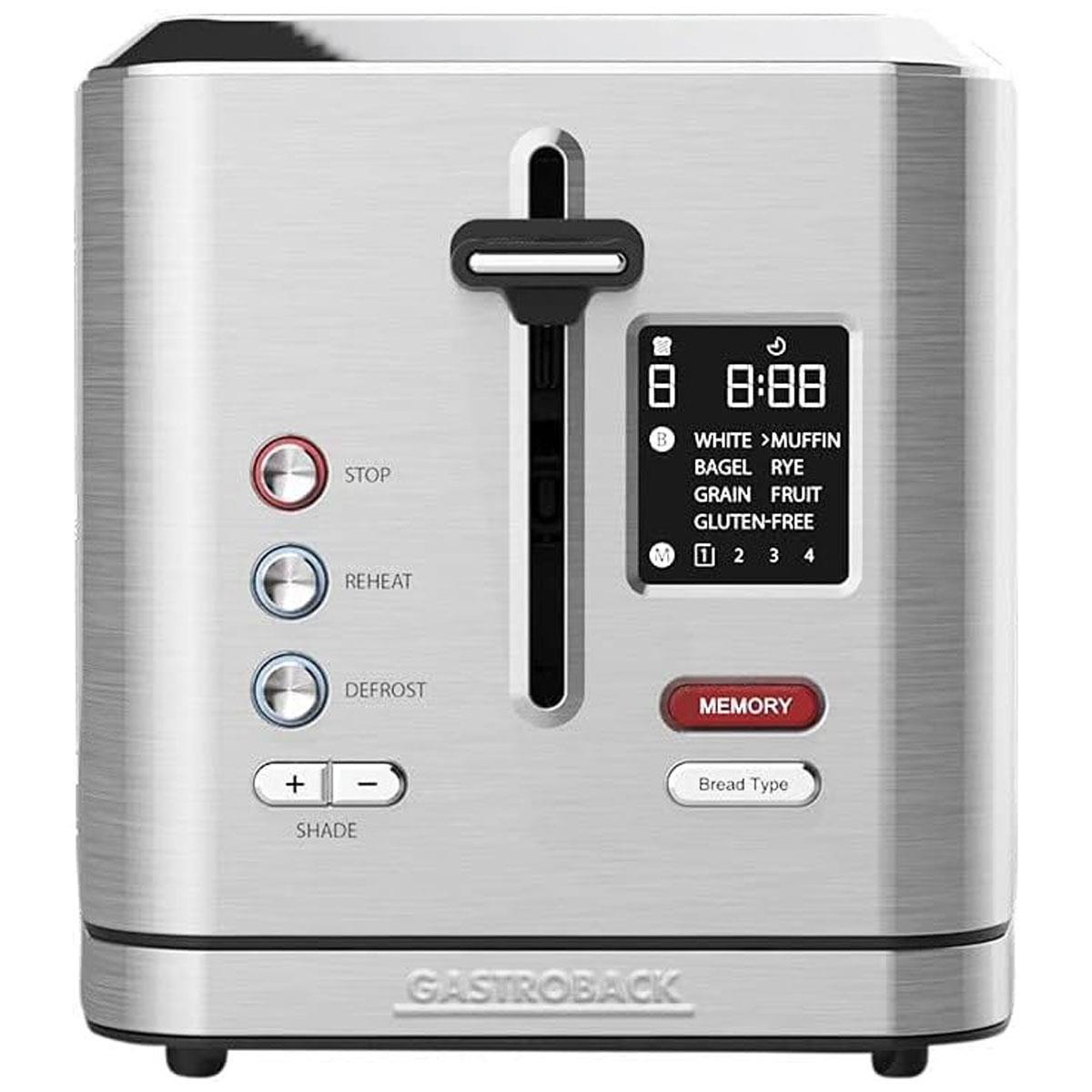 Gastroback Design Digital 2 Slice Toaster 950W Stainless Steel with LCD Display 7 Browning Levels Defrost & Reheat