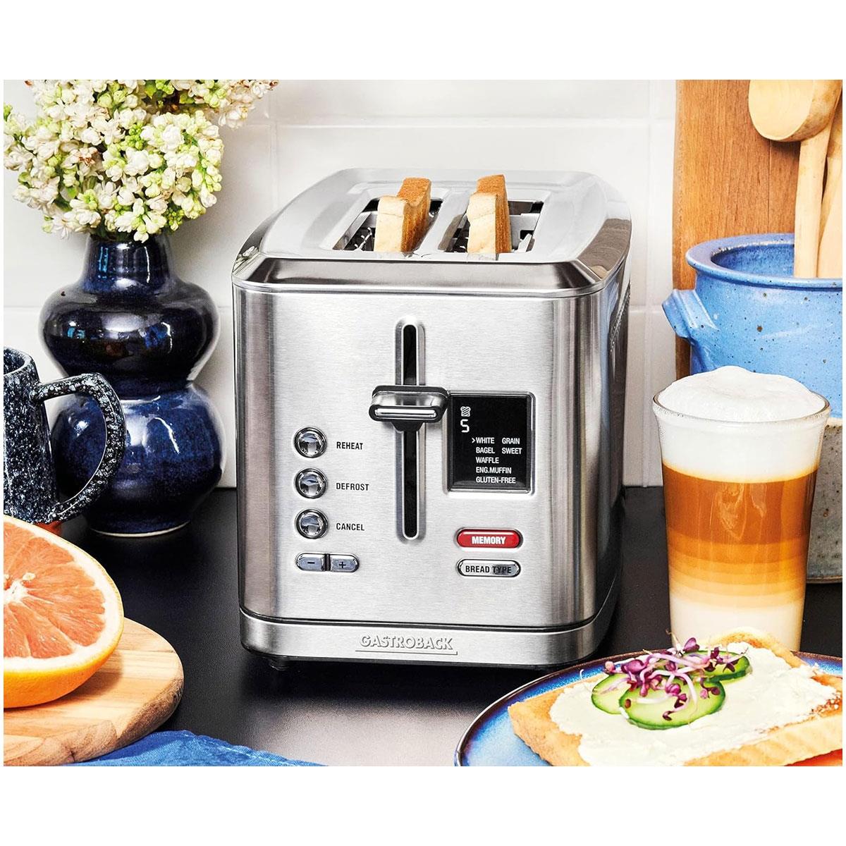 Gastroback Design Digital 2 Slice Toaster 950W Stainless Steel with LCD Display 7 Browning Levels Defrost & Reheat - Image 5