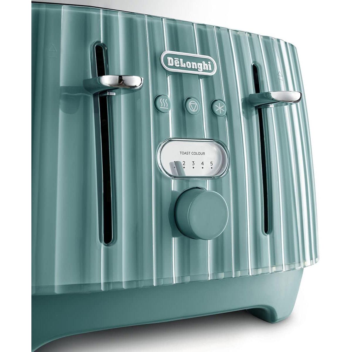 Delonghi Ballerina 4 Slot Toaster 1800W Green with 5 Browning Levels Defrost Reheat Cancel & Wide Slots - Image 4