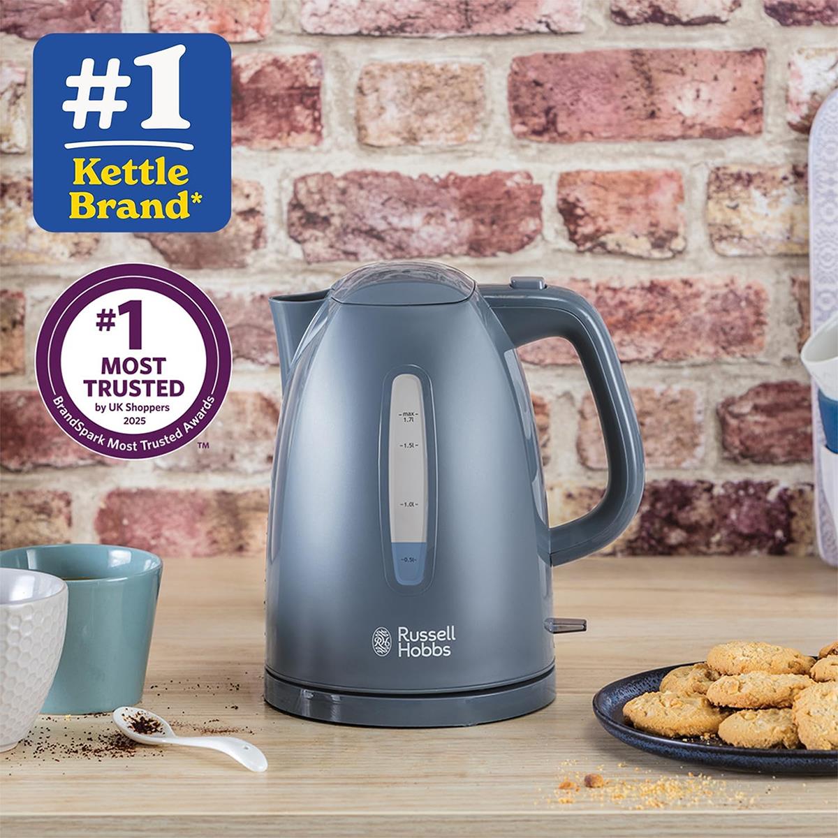 Russell Hobbs Textures Electric Jug Kettle 1.7L 3000W Grey Fast Boil Cordless Perfect Pour Spout - Image 2