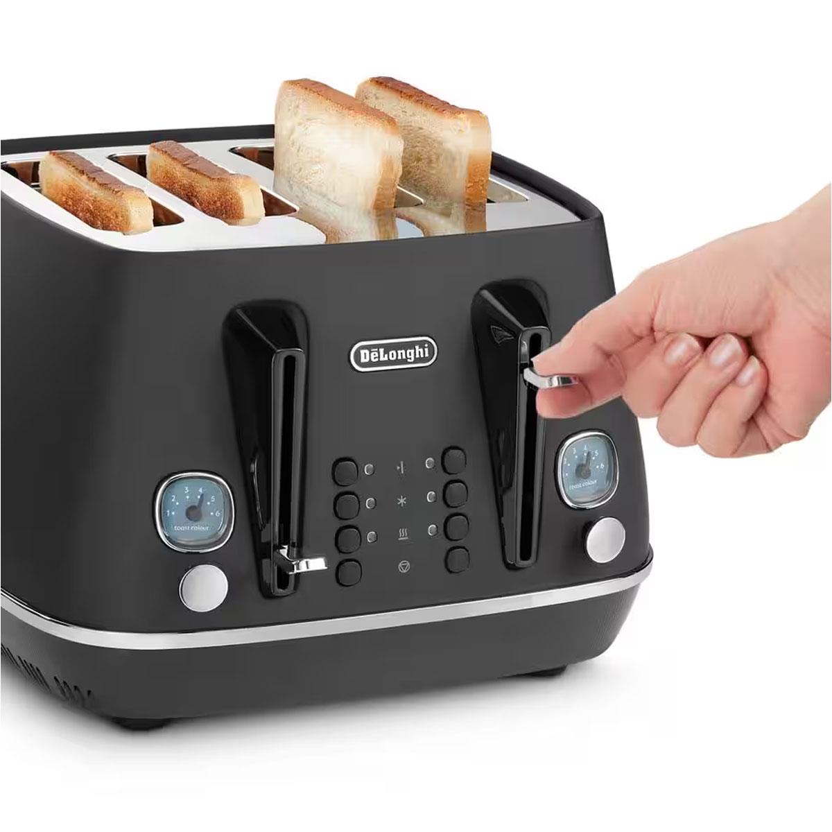 Delonghi Distinta X 4 Slice Toaster 1800W Black Stainless Steel with 6 Browning Levels & Bagel - Image 2
