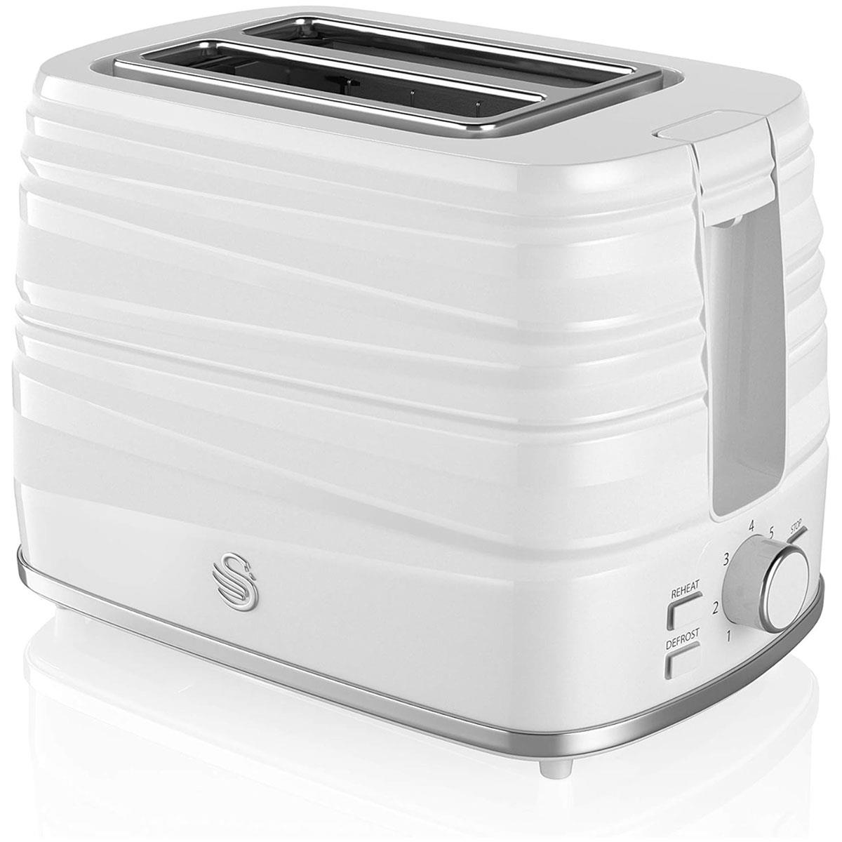 Swan Symphony 2 Slice Toaster 930W White with 7 Browning Levels Defrost Reheat Cancel & High Lift