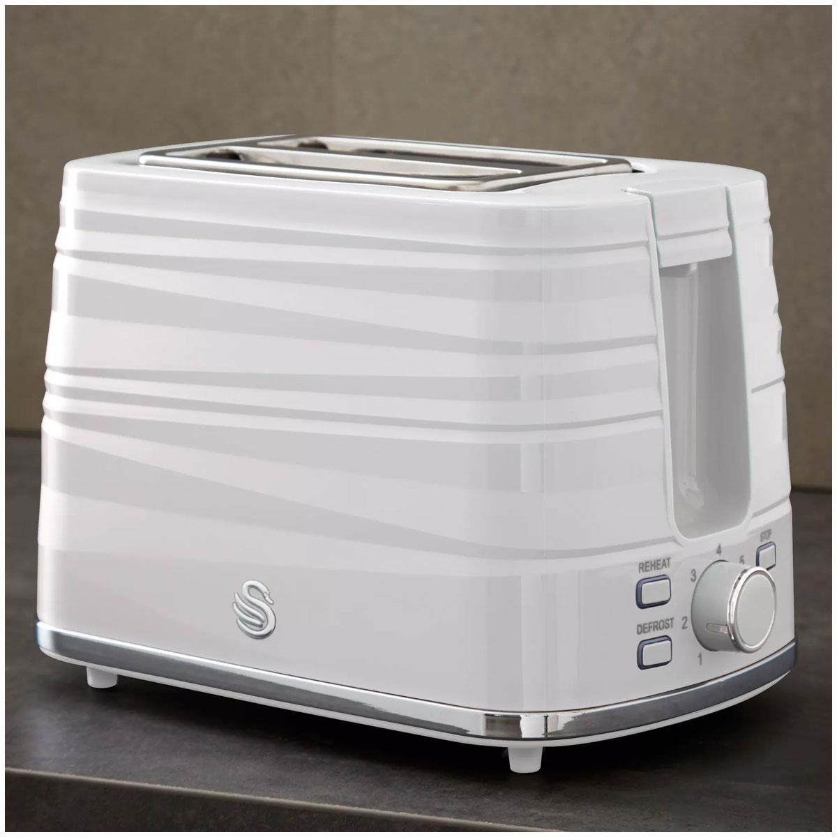 Swan Symphony 2 Slice Toaster 930W White with 7 Browning Levels Defrost Reheat Cancel & High Lift - Image 5
