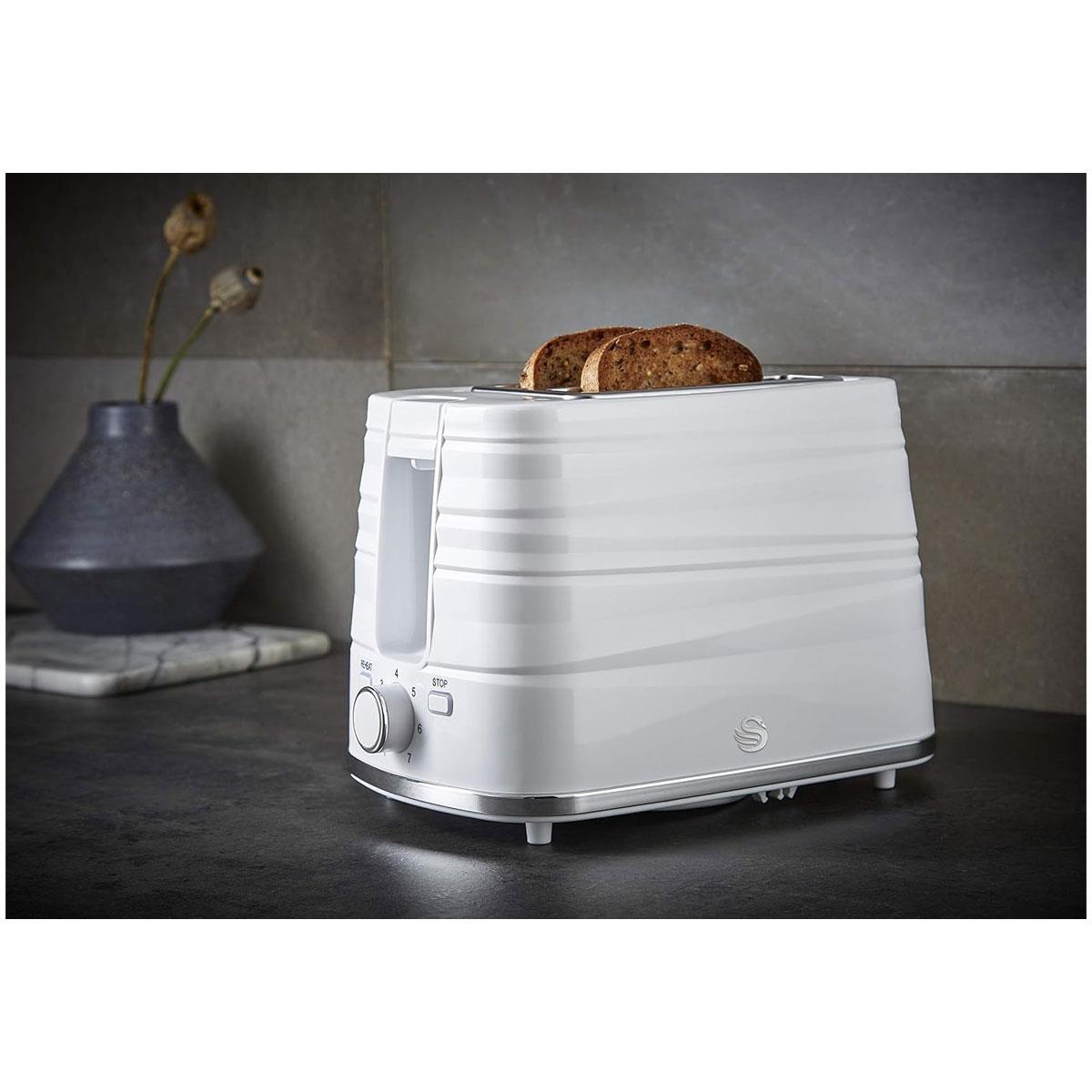 Swan Symphony 2 Slice Toaster 930W White with 7 Browning Levels Defrost Reheat Cancel & High Lift - Image 6