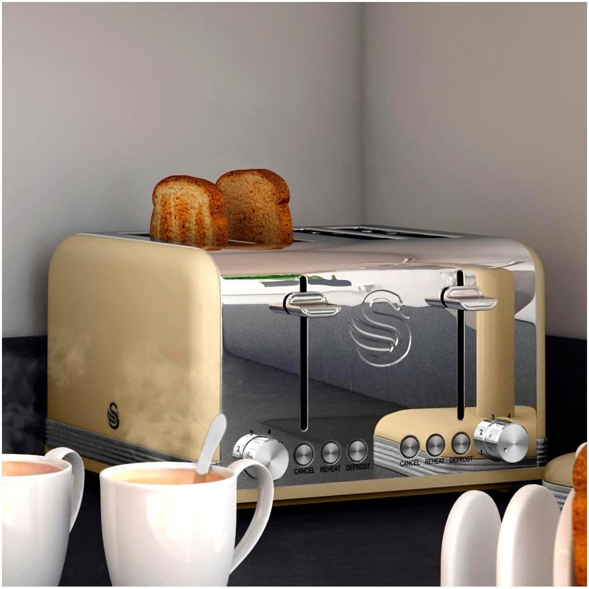 Swan Retro 4 Slice Toaster 1600W with Electronic Browning Control Defrost Reheat Cancel & Crumb Tray - Image 2
