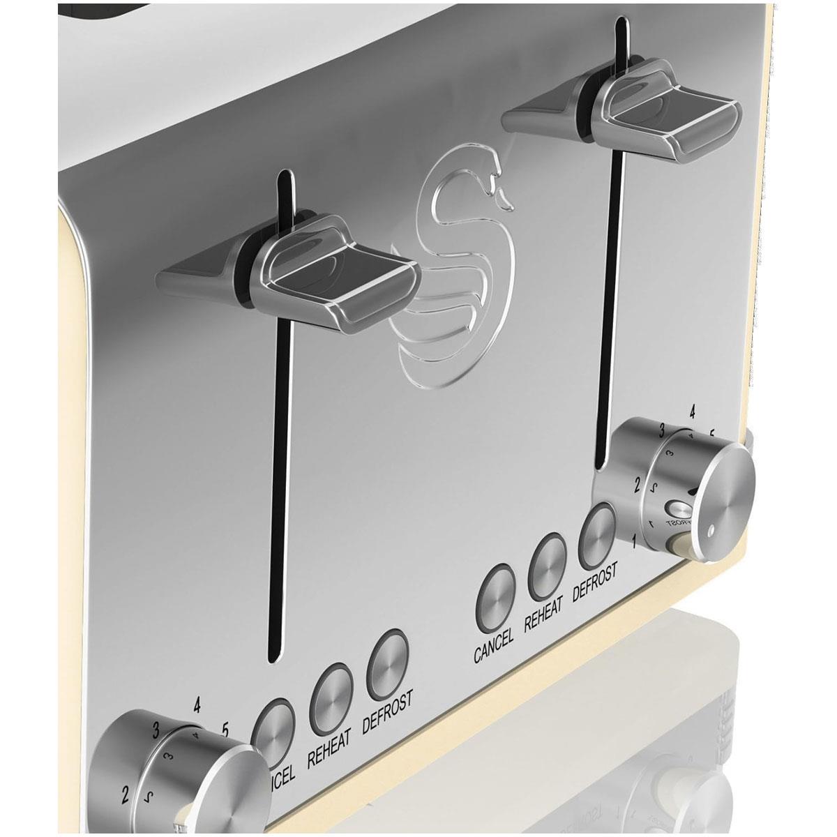 Swan Retro 4 Slice Toaster 1600W with Electronic Browning Control Defrost Reheat Cancel & Crumb Tray - Image 3