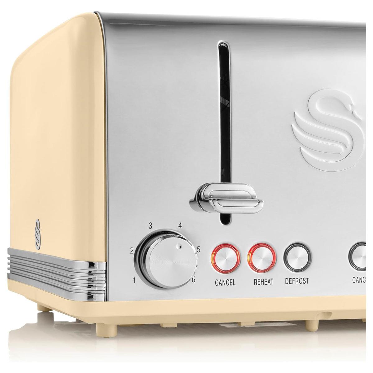 Swan Retro 4 Slice Toaster 1600W with Electronic Browning Control Defrost Reheat Cancel & Crumb Tray - Image 5