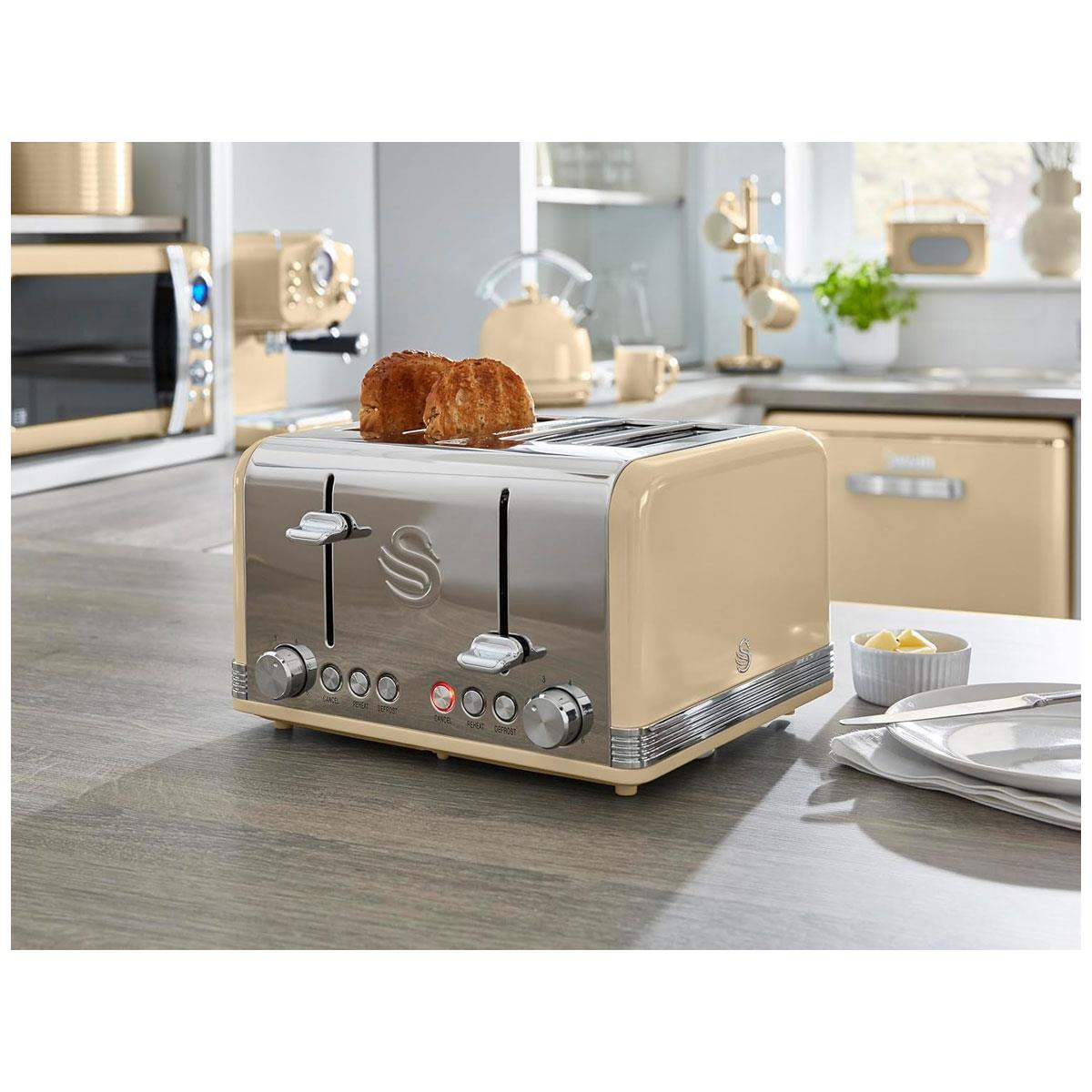 Swan Retro 4 Slice Toaster 1600W with Electronic Browning Control Defrost Reheat Cancel & Crumb Tray - Image 6