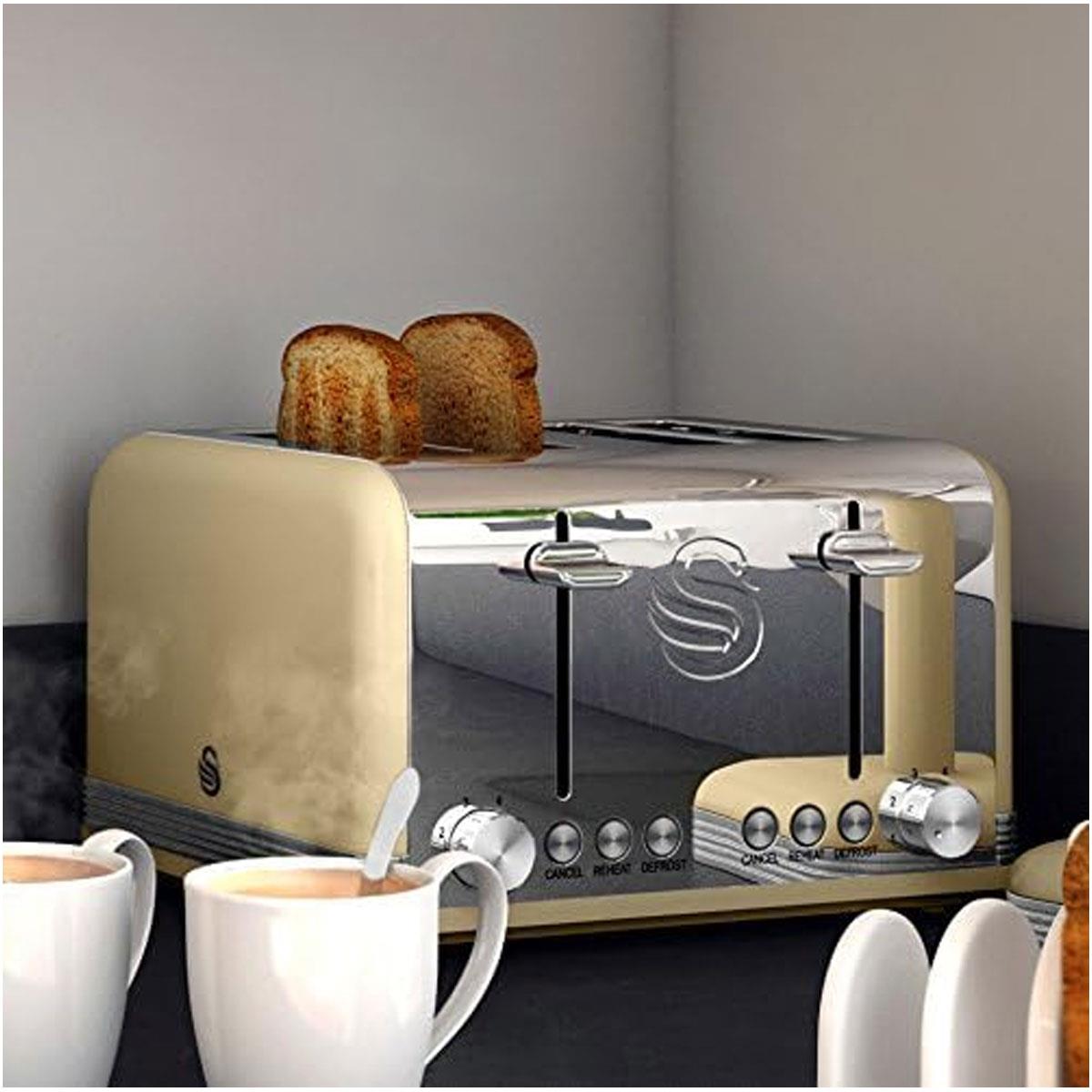 Swan Retro 4 Slice Toaster 1600W with Electronic Browning Control Defrost Reheat Cancel & Crumb Tray - Image 7