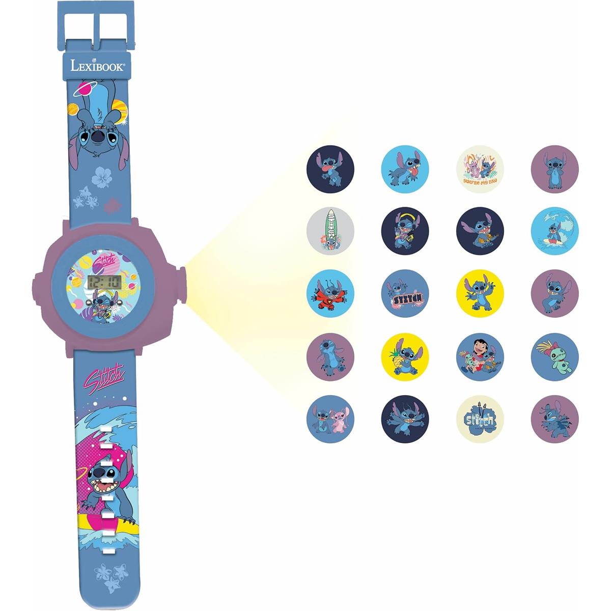 LEXIBOOK Disney Stitch Projection Watch, Kids Digital Watch With 20 Image Projector, Time And Date Display, Multicolour