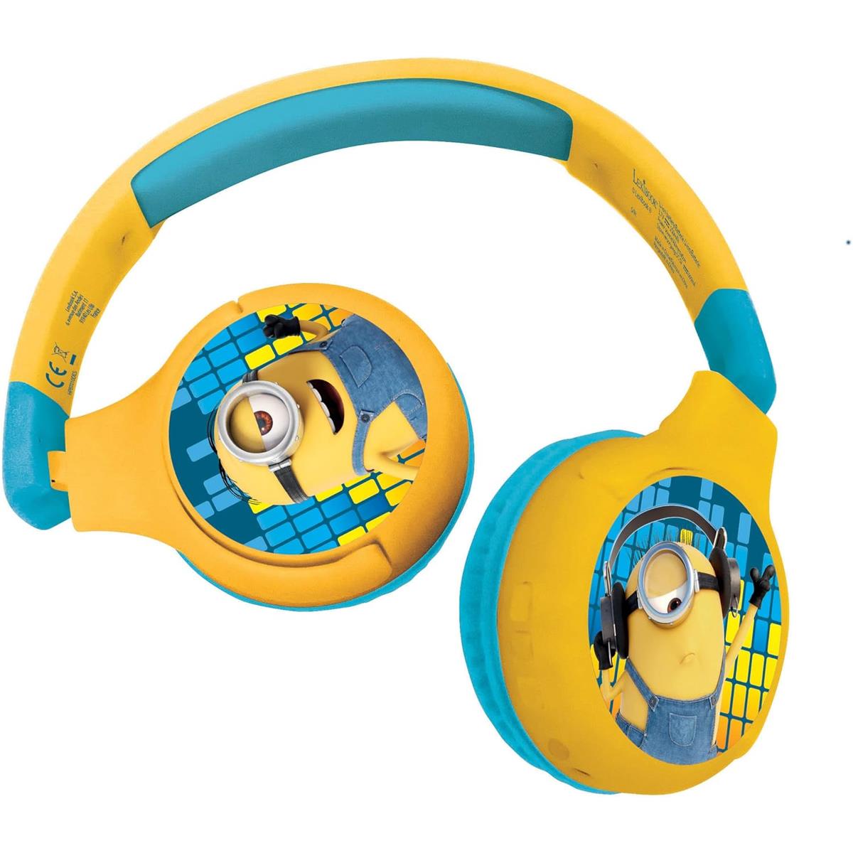 LEXIBOOK Minions Bluetooth Headphones, Wireless And Wired, 85dB Kids Safe, Foldable, Adjustable, Microphone, Yellow